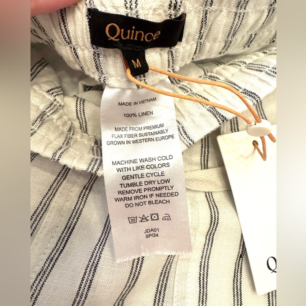 Quince Women's Ivory and Black Drawstring 100% Linen Shorts Medium NWT - Picture 6 of 9